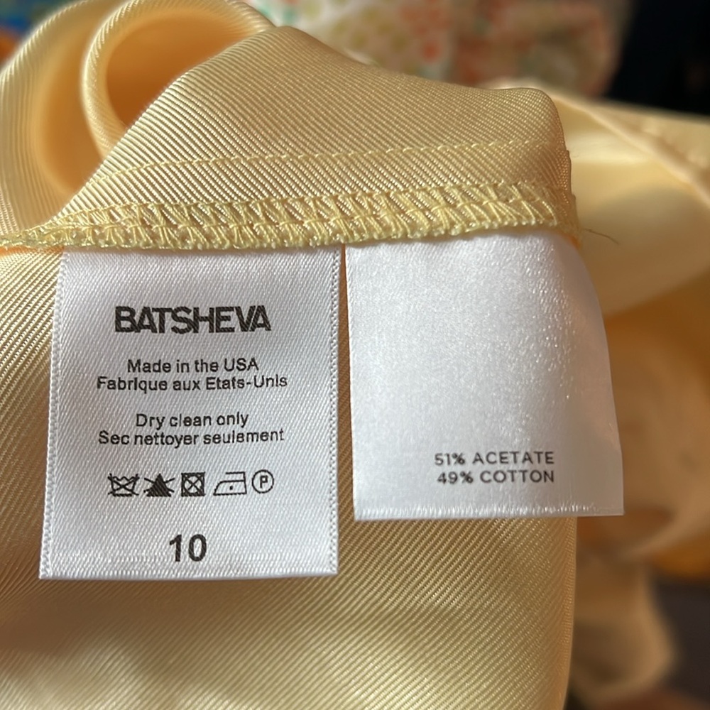 Batsheva Yellow Satin Ruffled Puff-Sleeve Dress - Picture 16 of 16